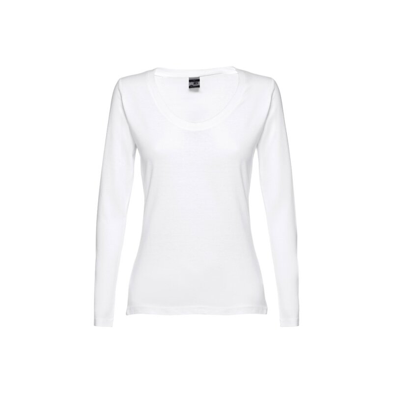 THC BUCHAREST WOMEN WH II. Long-sleeved scoop neck fitted T-shirt for women. 100% carded cotton. White – image 1