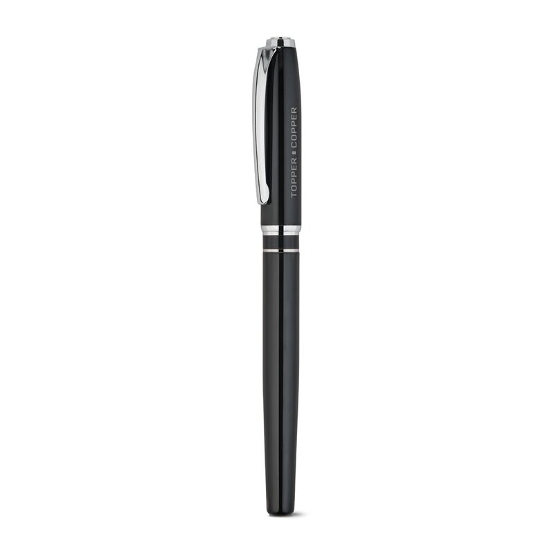 SARAMAGO. Premium set comprising 1 ballpoint pen and 1 rollerball pen in copper and stainless steel, with blue ink – image 2
