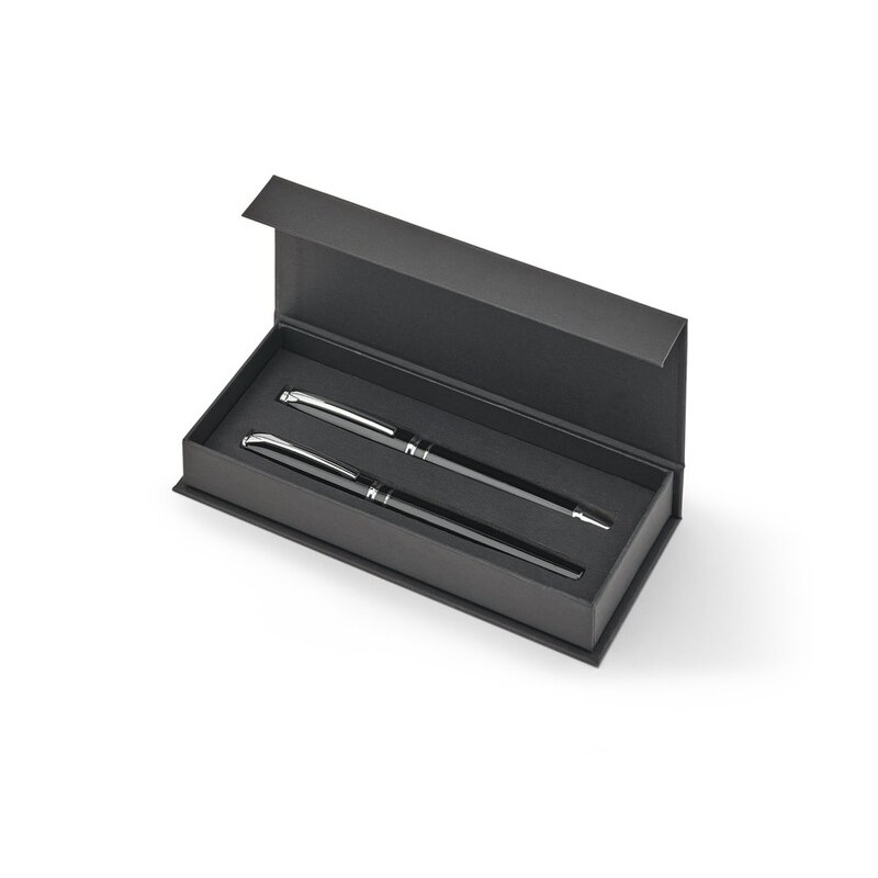 SARAMAGO. Premium set comprising 1 ballpoint pen and 1 rollerball pen in copper and stainless steel, with blue ink – image 3