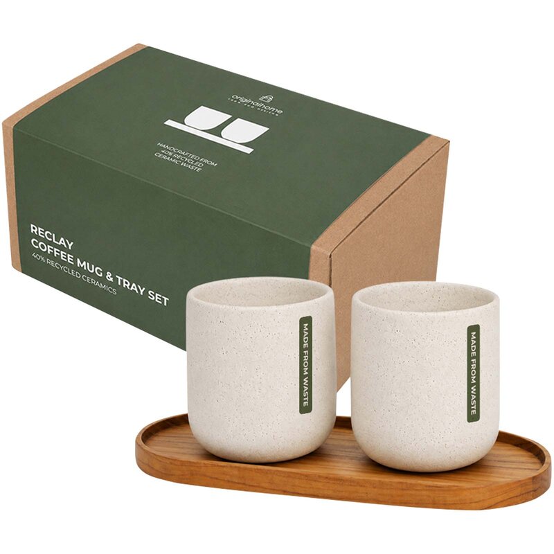 Originalhome oval wooden tray and 150 ml ceramic mug set – image 1