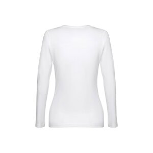 THC BUCHAREST WOMEN WH II. Long-sleeved scoop neck fitted T-shirt for women. 100% carded cotton. White – image 2