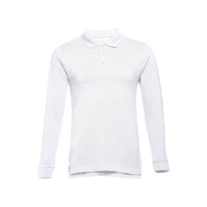 THC BERN WH II. Men's long-sleeved 100% cotton piqu polo shirt with removable label – image 1