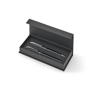 SARAMAGO. Premium set comprising 1 ballpoint pen and 1 rollerball pen in copper and stainless steel, with blue ink – image 3